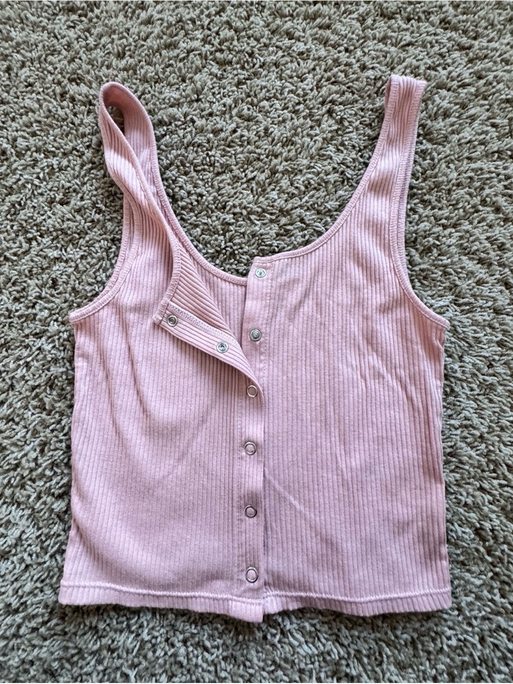 H&M Ribbed Snap-Front Tank Top - Light Pink